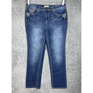 Earl Jeans Womens Size 10 Blue BLING Embroidered Straight Leg Pockets Stretch